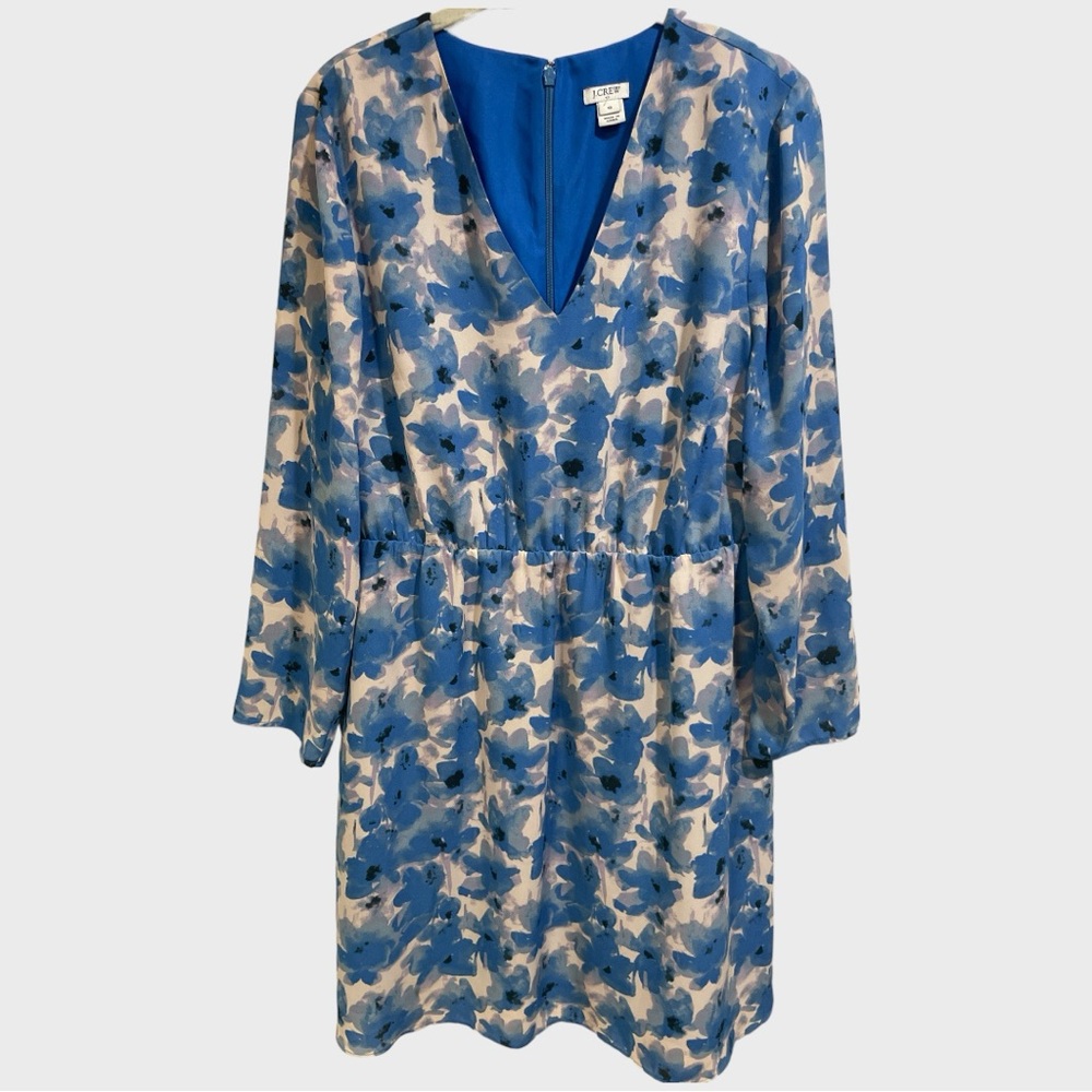 J Crew Factory Blue Floral Long Sleeve V Neck Dress Size 10 - Picture 8 of 13